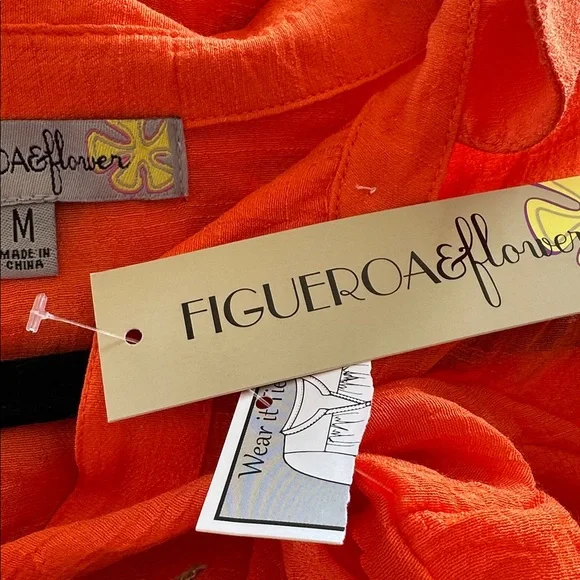 Figueroae & Flower a beautiful color Orange Floral embroidery Button Down Shirt - Picture 8 of 9